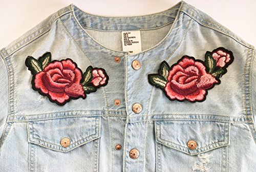 Patch Sticker Rosen Blumen 2 Stück Aufnäher Kleidung Patch 14 cm lang P218 - 2