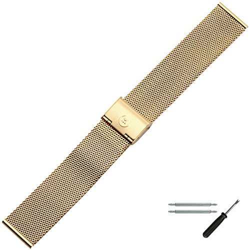 Uhrenarmband 20mm Edelstahl - Mesh / Milanaise, gold - inkl. Federstege & Werkzeug - Marburger Milanaiseband - Metallarmband geflochten mit Rasterschließe für Armbanduhren - Marburger seit 1945 Uhrenarmband 20mm Edelstahl - Mesh / Milanaise, gold - inkl. Federstege & Werkzeug - Marburger Milanaiseband - Metallarmband geflochten mit Rasterschließe für Armbanduhren - Marburger seit 1945