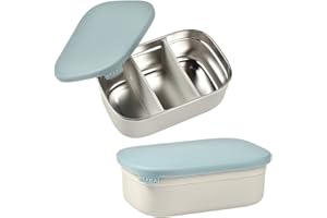 BÉABA, Lunch box Enfant, Boîte à dejeuner/Repas, Boite En Inox, Bento, Compartimenté, Séparateurs, Housse en Silicone, 760mL, Gris velours/Bleu baltique