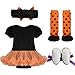 TiaoBug Baby Girls Halloween Pumpkin Outfit Petti Tutu Romper with Headband Leg Warmer Shoes Black, Orange 0-3 Months