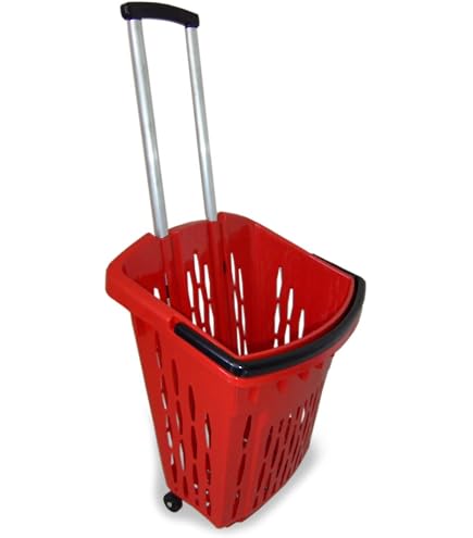 Panier De Courses Supermarché 90 Litres – Chariot Rouge Robuste Avec 4 Roulettes, 58 X 43 X 94 Cm