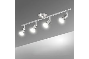 Bojim 4 Way LED Ceiling Light, Spotlight Rotatable for Kitchen Bedroom Living Room, 4 x GU10 6W 550lm 4000K Natural White, Ceiling Light Fitting, Matt Nickel Design, LED Ceiling Lamp 220V-240V IP20