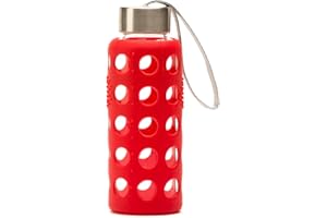 BBO IRISANA Irisana - Botella de Agua - 300 ml - Rojo - 6,5 x 6,5 x 19 cm - Con Borosilicato y Funda de Silicona - Garrafa Deportiva para Gimnasio - Colección Bbo
