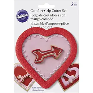 Wilton 2 Piece Cushioned Grip Heart with Arrow Cookie Cutter Set, Red