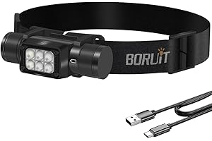 Boruit HP360 Torcia Frontale, Lampada LED Ricaricabile 1000LM con Luce Verde, Luce Rossa 8 Modalità 180° Potente Lampada Frontale Impermeabile USB Torcia da Testa
