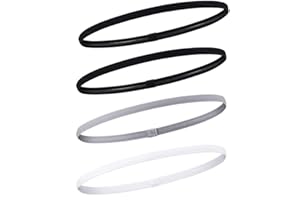 Androxeda 4 Stück Sport Haarband Damen Herren Antirutsch Elastische Sport Stirnbänder Haare Stirnbänder Sport Thin Stirnbänder für Damen und Herren für Gym(Schwarz Weiß Grau)