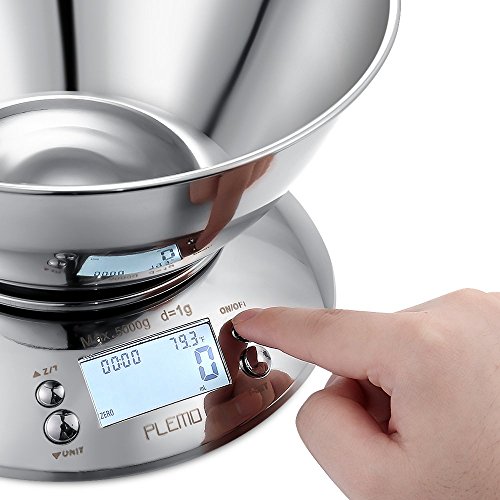 Plemo Digitale Küchenwaagen mit Edelstahlschüssel, Timer, Temperatursensor und Tara-Funktion, bis 5 kg - 4