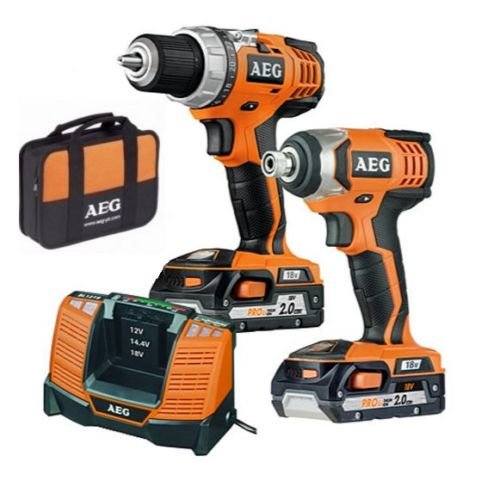 Price comparison product image AEG POWERTOOLS 18 V LITHIUM-ION DRILL AND IMPACT COMBO KIT + 2 X 2.0 AH BATTERIES. JP18A2 LI-202B