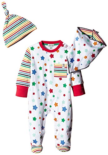 Lilly & Sid Unisex Baby Star/Stripe Playsuit Bib and Hat Clothing Set, Multicoloured, 9-12 Months (Manufacturer Size:6-12 Months)
