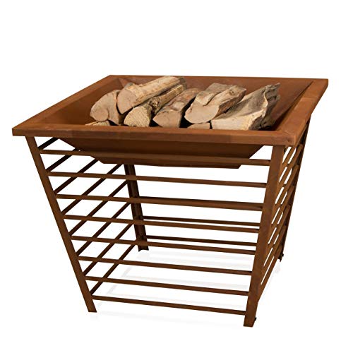 Feuerschale Reno aus Stahl Rostoptik, 70x70x55 cm, eckige Feuerstelle