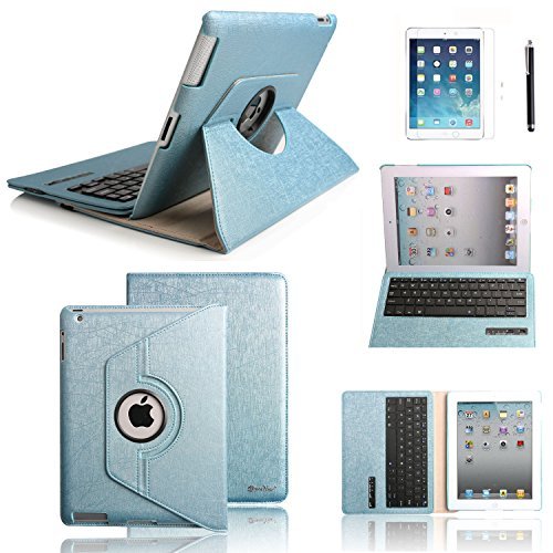 BORIYUAN Apple Ipad 4 Ipad 3 Ipad 2 Leder Case Leder Hülle Bluetooth Tastastur Keyboard(Deutsch QWERTZ) mit Displayschutzfolie für Ipad 4/3/2 (360 Grad-Umdrehung Hellblau) - 7