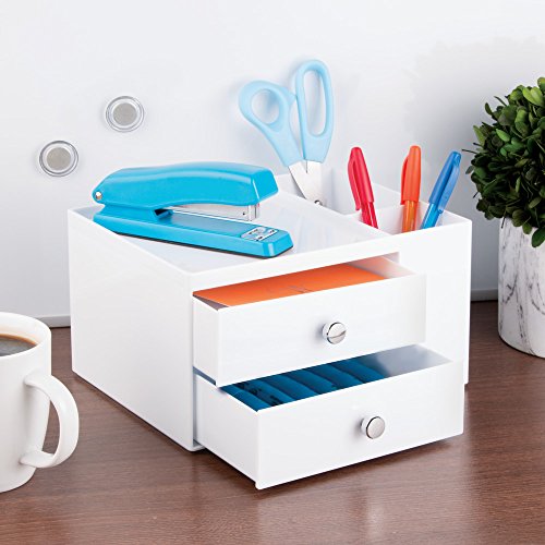 Interdesign 42151EU Aufbewahrungsbox mit 2 Schubladen und seitlichem Organizer, weiß - 3