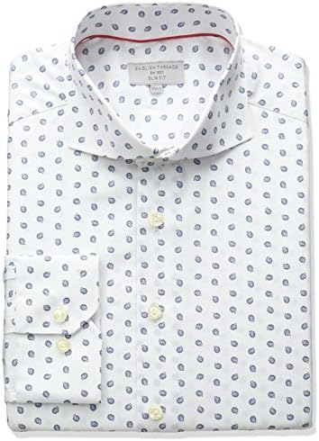 English Threads Men's Slim Fit Paisley Dress Shirt, White, 17" Neck 34-35" Sleeve