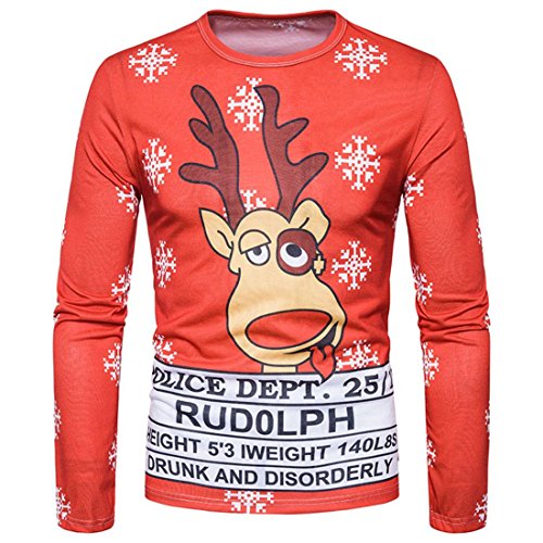 Preisvergleich Produktbild Sweatshirt Herren Btruely Winter Männer Pullover Weihnachten Drucken Männer Langarm Outwear (Rot, L)