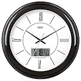 WIHY Leise Seiko Wanduhr Quarz Batterie dekorative Einzigartige Wohnzimmer Runde Uhr Einfache Precisiond elektronische Quarzuhr Home Wanduhr, 16 Zoll, Flat-Panel LCD-501, Carbon Black