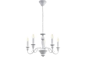 EGLO Pendelleuchte Caposile, 5 flammiger Kronleuchter Vintage, Landhausstil, Shabby Chic, Hängelampe aus Stahl in Weiß, Esstischlampe, Wohnzimmerlampe hängend mit E14 Fassung