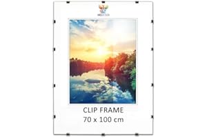 MG Design Cadre à clips 70 x 100 cm – cadre sans bordure en plexiglas pour photos, posters et puzzles – suspension verticale ou horizontale