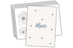 roxisha - Lot de 10 Cartes Merci + Enveloppes imprimées | Design Cœur | Carte Postale 10,4 x 14,8 cm | Cartons de Remerciements Mariage, Naissance, Anniversaire, Baptême, Fête, Communion, Retraite