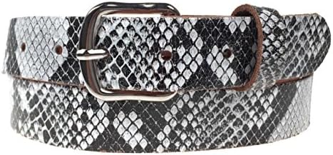 New Mens Womens Snakeskin Pattern Printed 30mm Made In England 1.25 inch 100% Real Leather Belt (Medium 32"-36", White Snakeskin)