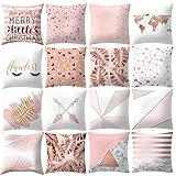 GIVEKI Or rose Housse de coussin Taie d'oreiller carrée décoration GéoméTrique Lit Voiture De La Maison Canapé DéCoratif Motifs Rose Taie d'oreiller Housse De Coussin(45cm*45cm)
