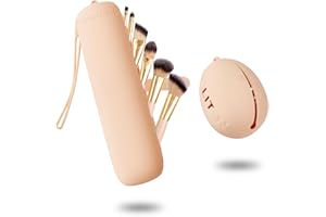 Maliton Travel Makeup Brush Holder with Makeup Sponge Holder, Silicone Makeup Brush Holder with Anti-Fall Out Strap, Portable Makeup Brush Organiser, Valentine's Day Gift Travel Essentials-Khaki