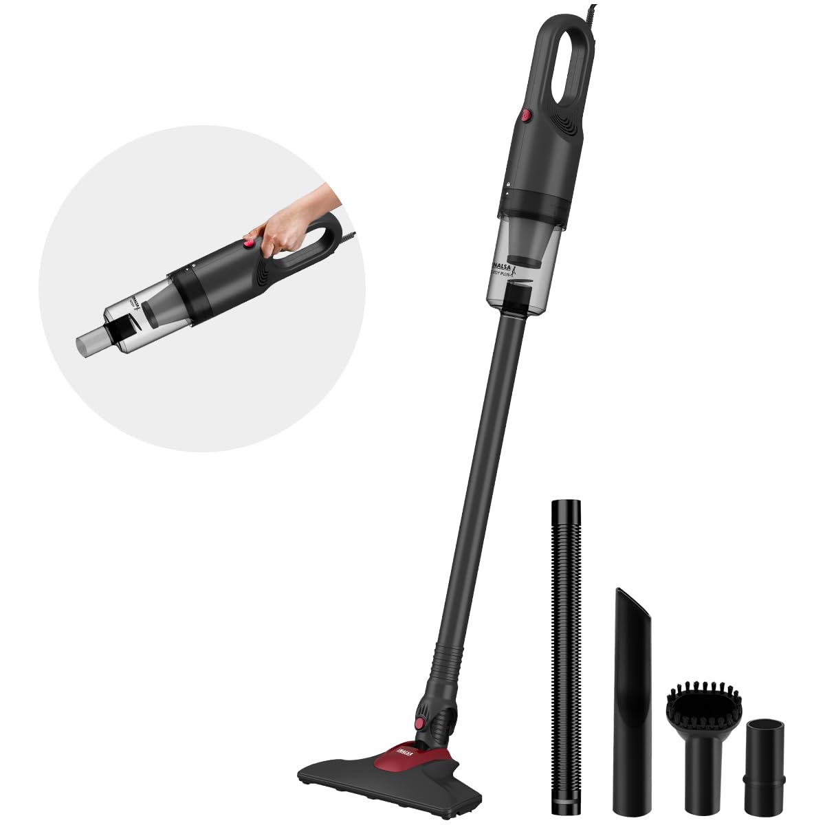 INALSA 2-in-1 Handheld & Stick Vacuum Cleaner for Home & Car|700W Motor with Strong Powerful 14KPA Suction|Hepa Filter|Clean 