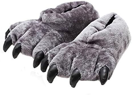 AIZHE Fluffy Unisex 3D Animal Cartoon Winter Plush Paw Slippers (Grey)