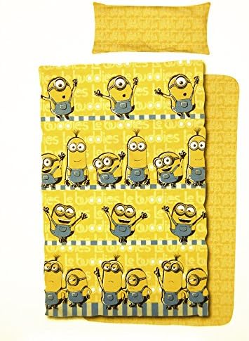 Complete Bedding Set, Yellow Minions, 3 Pieces, Fitted Under Sheet with Corners, Bed Sheet, Pillow Case