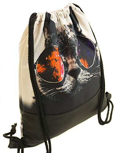 Ferocity Prime Sacs à Cordon Le Sac d'école Le Cartable Le Cartable Sac à Dos Sack-Pack Gymsack Unisexe Cuir Noir Galaxy Lunettes de Soleil Chat [010]