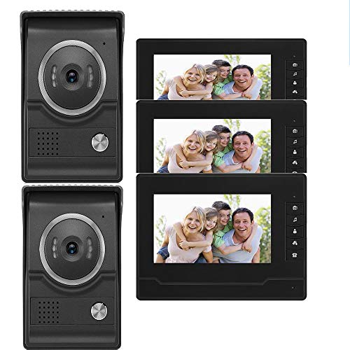 Preisvergleich Produktbild QZH Kabelloses Gegensprechanlage-Türklingel-Set, visuelle Türklingelanlage, Wasserdichte 7"Nachtsicht-Türklingel, 2 Außengerät 3 Monitor, Innenentriegelung, für Familien / Villen,Black