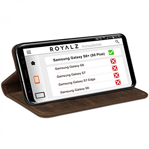 ROYALZ Ledertasche fÃ¼r Samsung Galaxy S8 Plus LederhÃ¼lle (fÃ¼r Galaxy S8+ SM-G955F / G955 und Galaxy S8 Plus Duos) Tasche Cover Vintage Etui Case Schutztasche SchutzhÃ¼lle - mit unsichtbaren Magnet, Farbe:Braun
