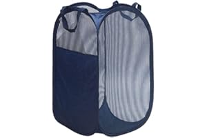WTXZAQKK Large Laundry Basket Foldable Laundry Basket Mesh Pop Up Foldable Laundry Basket Foldable Laundry Basket with Handles Space Saving Basket Navy Blue
