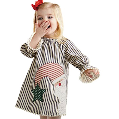 BBsmile Robe Vêtements Enfant en Bas âge Enfants Bébés Filles Père Noël rayées Princesse Tenues de Noël Vêtements (120/5T)