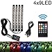 Produktbild Auto LED-Streifen, Auto Innenraumbeleuchtung Lichtleiste 8 Farben RGB LED Leuchten Neon Dekorationslampe mit Sound Active Funktion und kabelloser Fernbedienung für Innenräume (4-teiliges, mit USB)