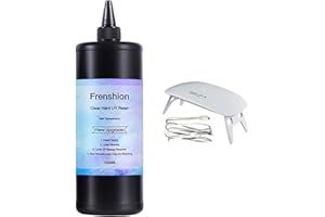 FRENSHION 1000 g UV Resin-Upgrade 1 minuto di polimerizzazione rapida! Colla in resina epossidica UV cristallina di tipo duro per creazione di gioielli, colata e rivestimento + mini lampada