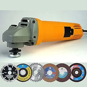 Heavy Copper 850W 220V electric compact angle grinder machine Disc Dia 100mm With 6Pieces Wheels/Discs for Cutting Wood/Metal/Brick/Marble Combo kit (4 Inches, 850W, 11000Rpm, 220V 50Hz,Color-Multi)