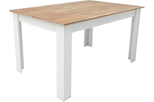 edihome, Mesa Comedor, 138 (Largo) x 90 (Ancho) x 75 (Alto), Modelo Denver, para salón, Cocina, Acabado Blanco y Cambria (Blanco/Madera)