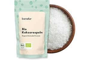 Kamelur 1kg de noix de coco râpée BIO sans sucre ajouté - flocons de noix de coco BIO sans additifs - noix de coco râpée BIO en emballage biodégradable