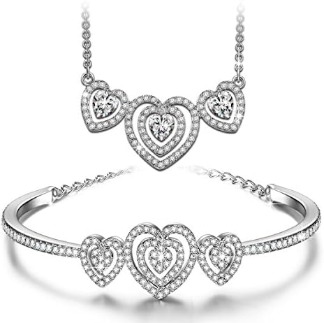 J NINA Loving Song SWAROVSKI crystals Women Necklace Bracelet Set Heart Jewellery Birthday Gifts Valentines Gifts Christmas Gifts Mothers Day Gifts Anniversary Gifts Wedding Gift for Wife Mother Girl