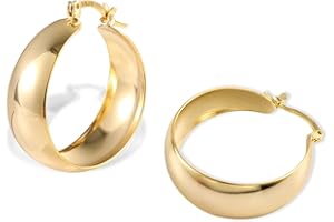 ALEXCRAFT Boucle Oreille Femme Argent 925 Creole Plaqué Or 14K Géométrique