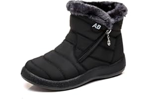 Sunqiran Damen Schneeschuhe Knöchel Reißverschluss Stiefel Pelz gefüttert warme Stiefel Outdoor rutschfeste wasserdichte bequeme