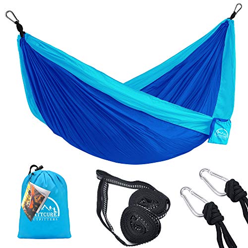 LATTCURE Hamaca Colgante Nylon 2 Personas con Correa y Mosquetón 275x140cm 300kg Capacidad de Carga Ultraligero Jardín Exterior Portátil Camping Senderismo Viaje al Aire Libre