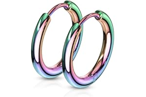 BlackAmazement Set di 2 paia di orecchini a cerchio in acciaio inox 316L, unisex, 10-16 mm, colore blu, nero, oro rosa, oro, argento, arcobaleno, uomo e donna