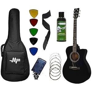 Yamaha Fs80C Acoustic Guitar Cutaway Concert Body With Mexa Guitar Bag, Guitar Belt, String Set & Plectrums.(Bk) - Basswood