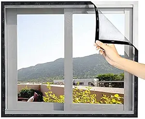 Royalkart 120 GSM PVC Coated Mosquito Net for Windows with Self-Adhesive Hook & Loop Tape (Size: 80 cm X 150 cm, Color: Dark Grey)