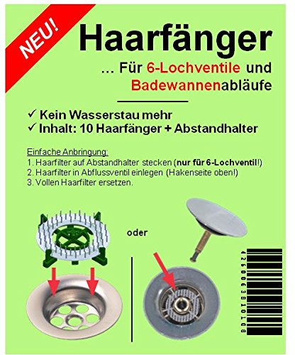 Haarsieb Haarfänger 10er mit Abstandhalter Waschbecken Badewanne Dusche Waschtisch Sieb für Abflussventil