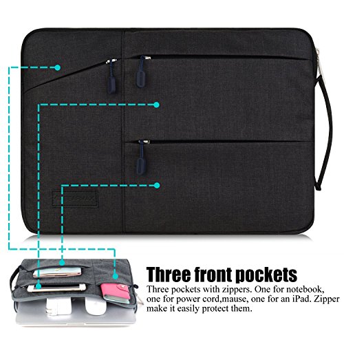 WIWU 13 Zoll Laptop Sleeve für MacBook Air 13,3 /MacBook Pro Retina 13,3/ Dell XPS 13/ Surface Pro 4 / Book Ultrabooks Hülle Tasche Multifunktionale Aktentasche mit Vordertaschen Leichte Nylon Schutzhülle ( Schwarz 13 Zoll) - 2