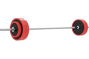 SPORTNOW Set di Bilanciere e Dischi da 30 kg totali con 6 Pesi e 2 Dadi di Fissaggio, Bilanciere Palestra Regolabile Antiscivolo in Acciaio, Plastica e Sabbia, Barra Ø25 mm, 170x26x26 cm, Rosso