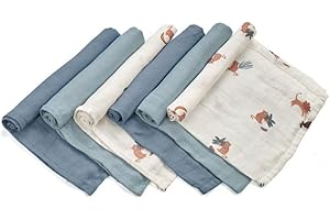 JANE Jané Pack de 6 Muselinas Multiusos, Lactancia, Tejido Natural Algodón y Bamboo, Antiácaros, Ecológico, 35x35 cm, Azul