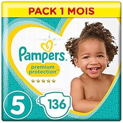 Pampers - Premium Protection - Couches Taille 5 (11 - 23 kg) - Pack 1 mois (x136 couches)